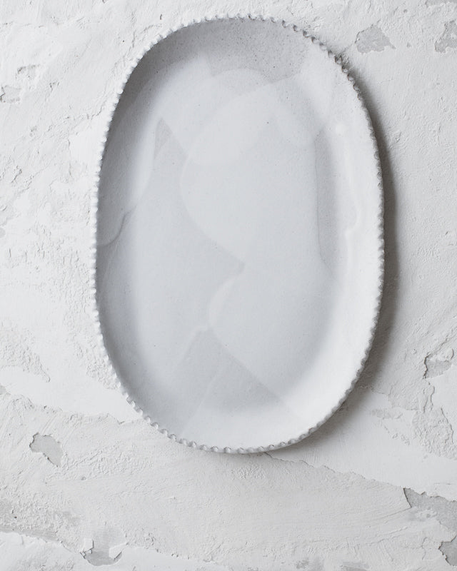 Satin White oval plate with detailed edging