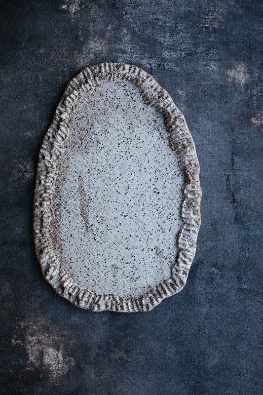 Gritty textural serving platter plate by clay beehive
