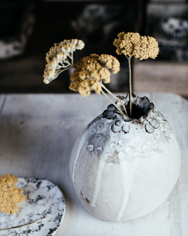 ceramic vase/vessel with textured neck dark stoneware by clay beehive ceramics