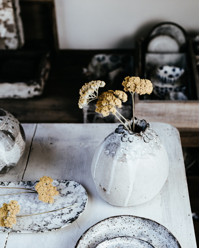 ceramic vase/vessel with textured neck dark stoneware by clay beehive ceramics