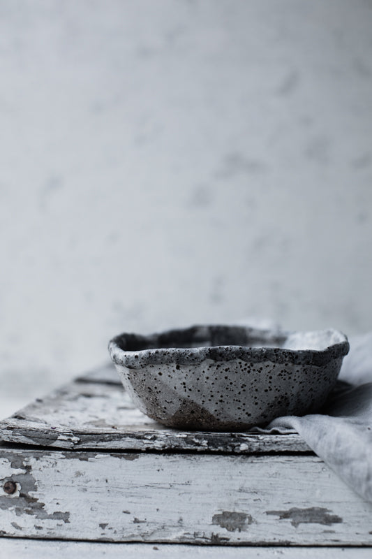 rustic gritty bowl with detailed edge by clay beehive
