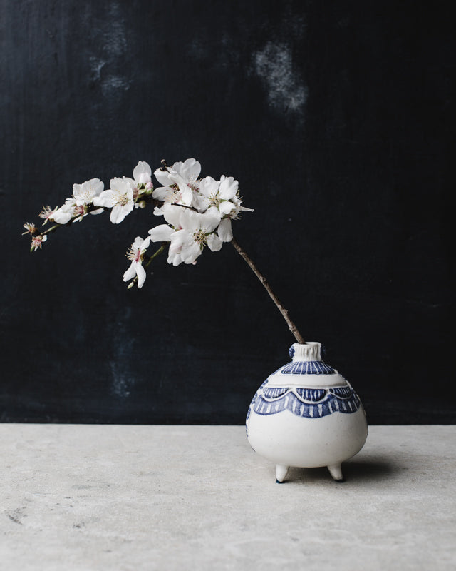 handmade ceramic bud vases blue and white wheelthrown by clay beehive ceramics