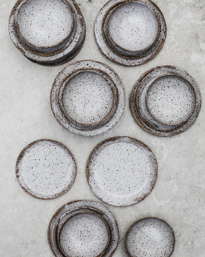 rustic gritty speckled plate and bowl set handmade by clay beehive ceramics