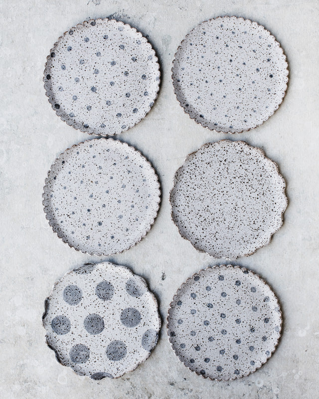 scallop rim gritty rustic spot handmade plates 18cm by clay beehive ceramics