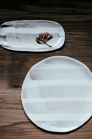 soft grey stripes ceramic plates by clay beehive