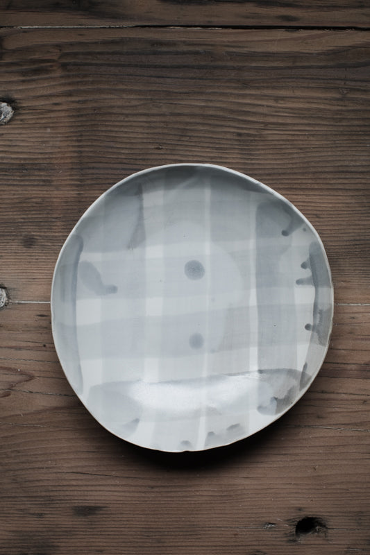 Grey & White bowls with check drippy pattern