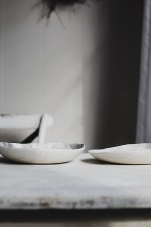 Grey & White bowls with check drippy pattern