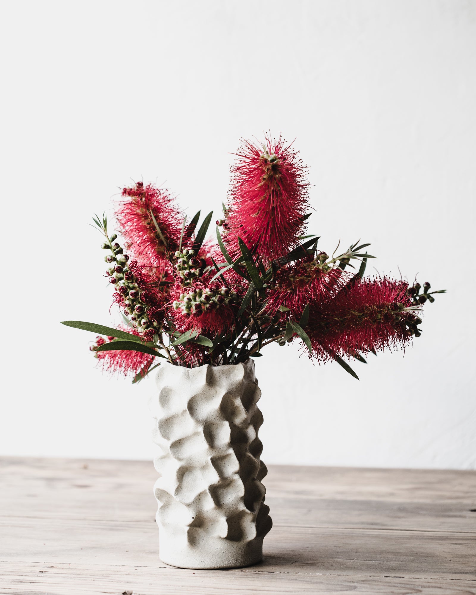 Sculptural textural pinched white coral vase by clay beehive ceramics