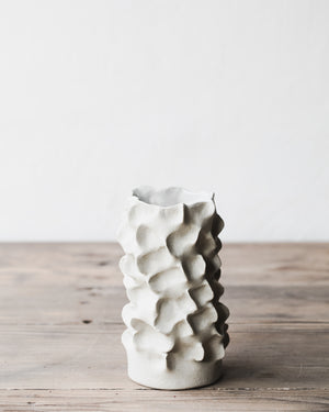 Sculptural textural pinched white coral vase by clay beehive ceramics