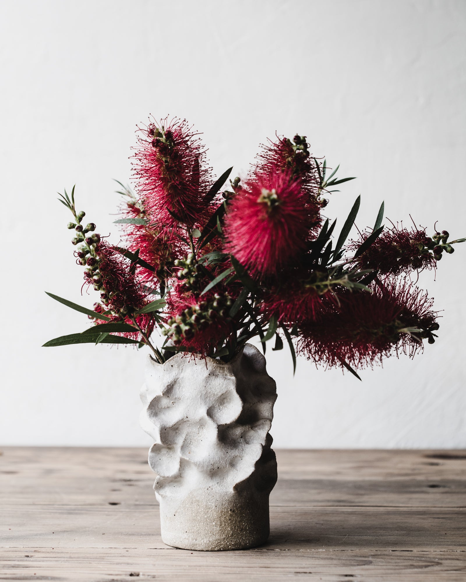 Sculptural textural pinched white coral vase by clay beehive ceramics