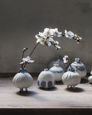 handmade ceramic bud vases blue and white wheelthrown by clay beehive ceramics