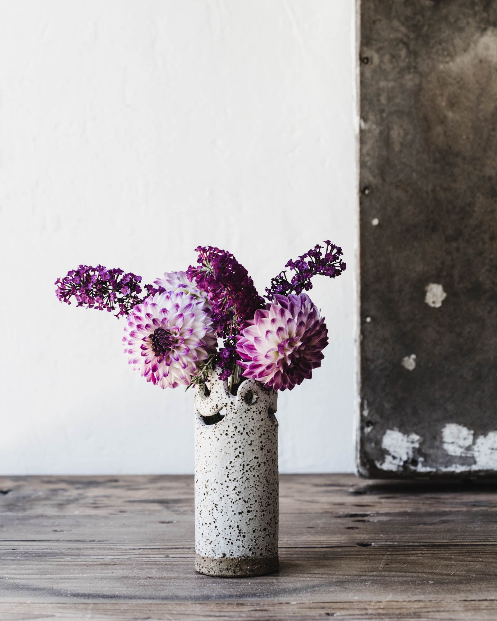 rustic speckled decorative cut out rim vase for small posies handmade by clay beehive ceramics