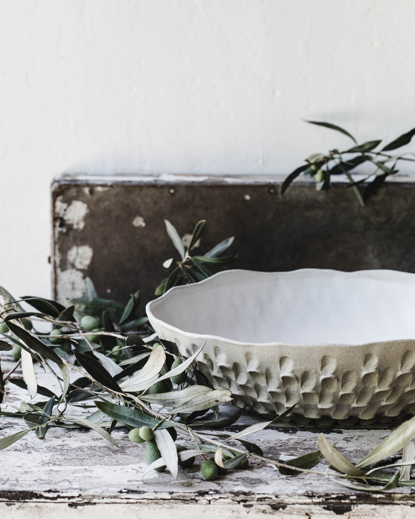Extra large handmade textured bowl perfect for serving straight from the table by clay beehive