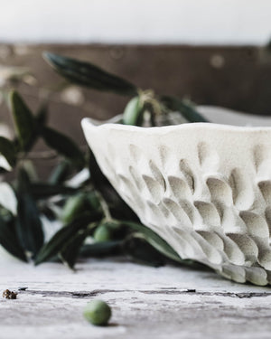 Extra large handmade textured bowl perfect for serving straight from the table by clay beehive