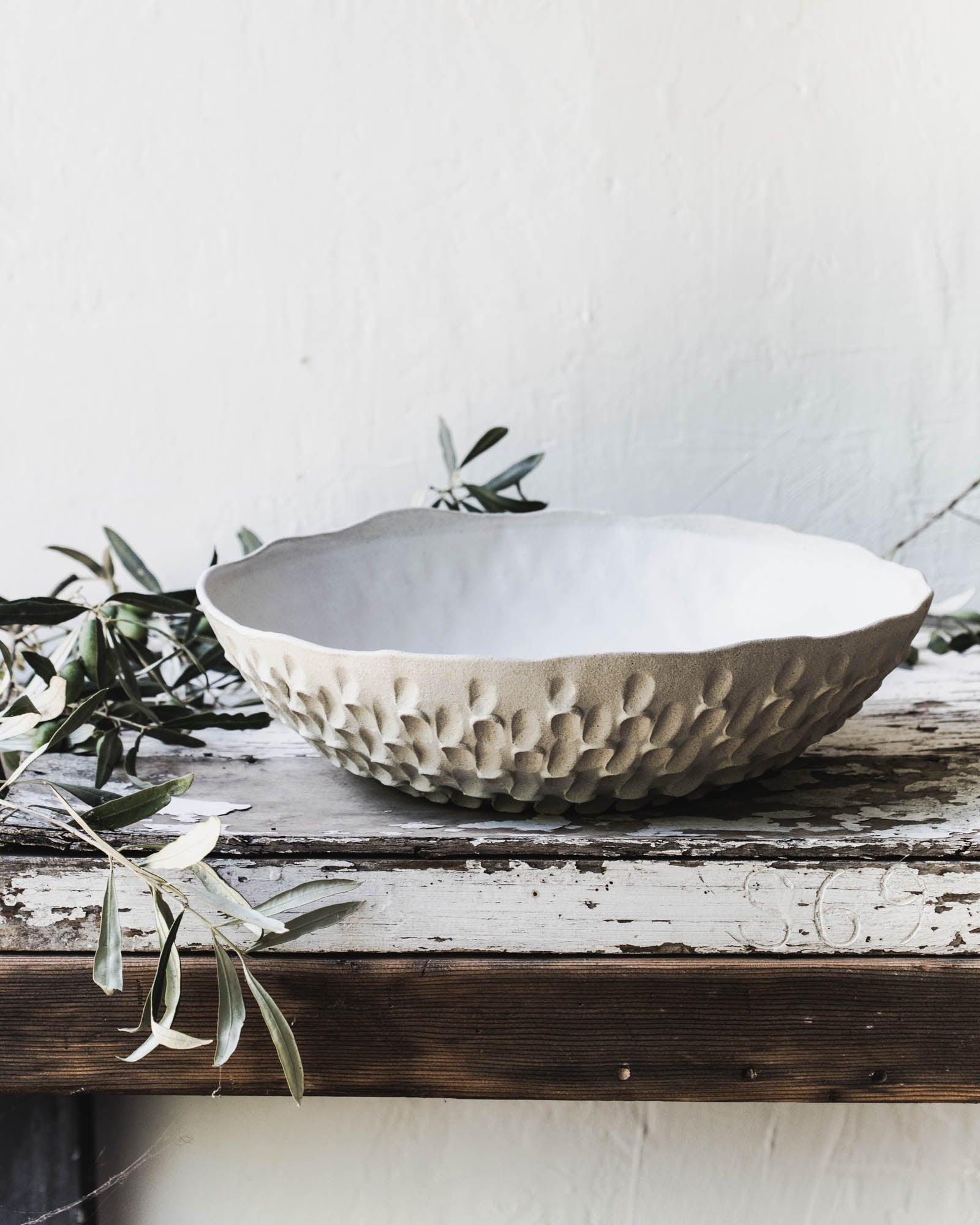 Extra large handmade textured bowl perfect for serving straight from the table by clay beehive
