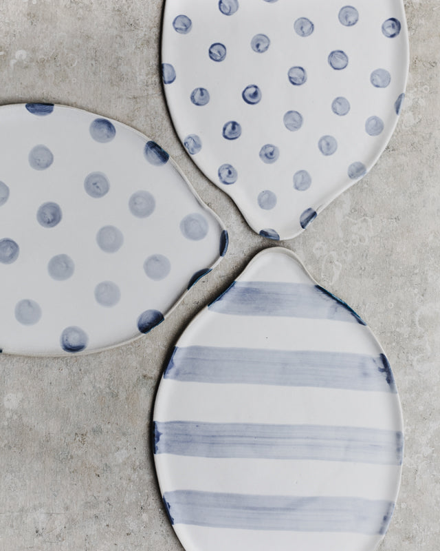 Large Polka dot & Stripes Platters with side handles  (Larger 42-44cm Length)