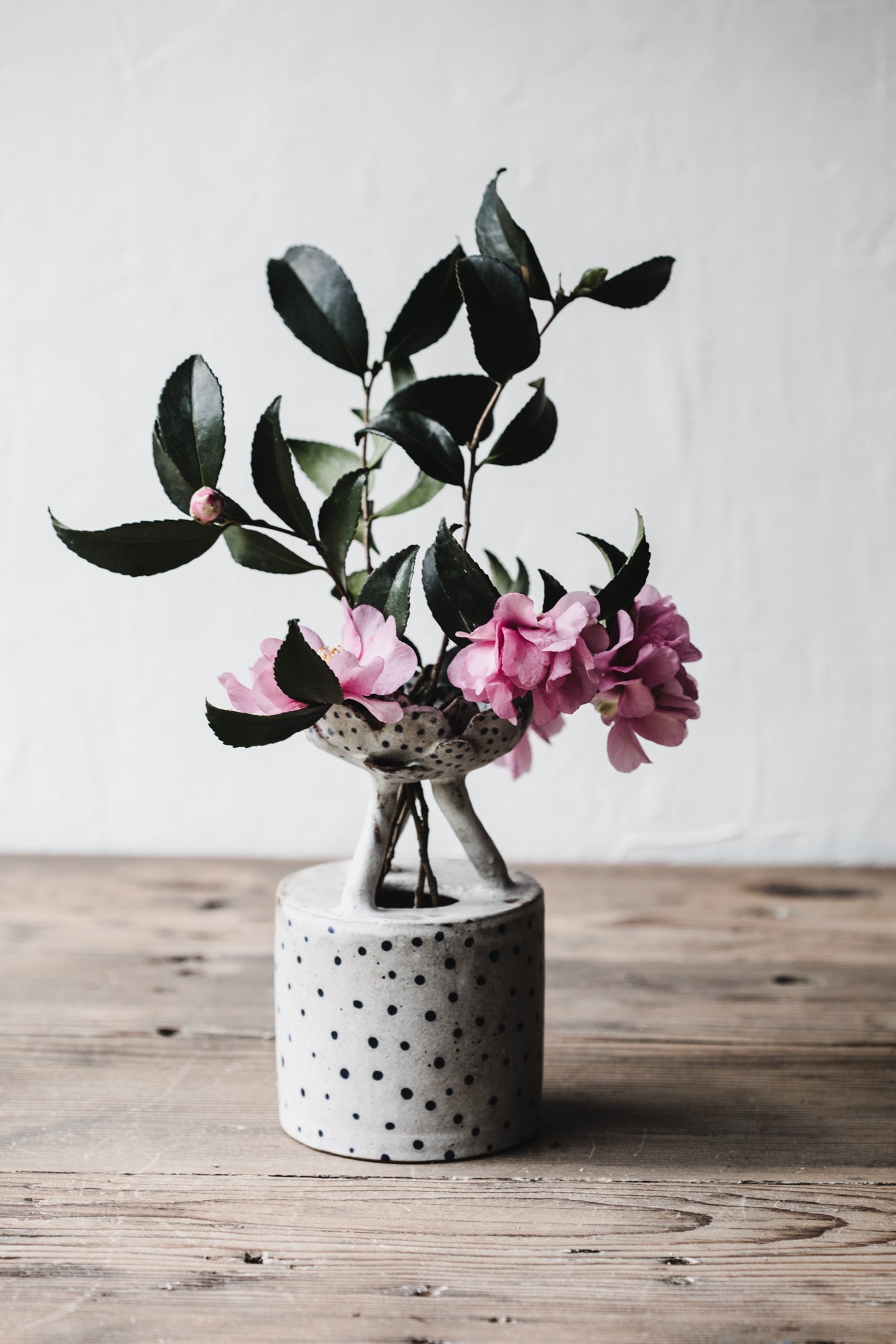 Blue spot sculptural flower vase hand crafted by clay beehive ceramics "Floating Fleur vase"