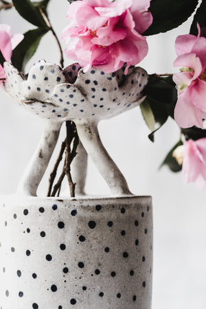 Blue spot sculptural flower vase hand crafted by clay beehive ceramics "Floating Fleur vase"