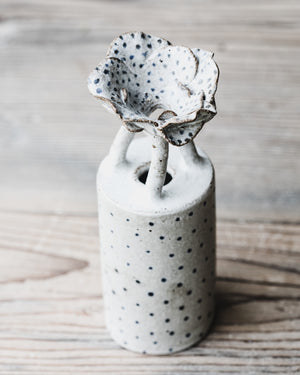 Sculptural flower vases "Floating Fleur" with blue spots handmade by clay beehive ceramics