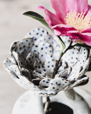 Blue spot sculptural flower vase hand crafted by clay beehive ceramics "Floating Fleur vase"