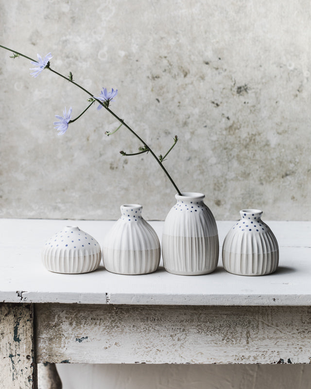 Pretty faceted blue spot bud vases