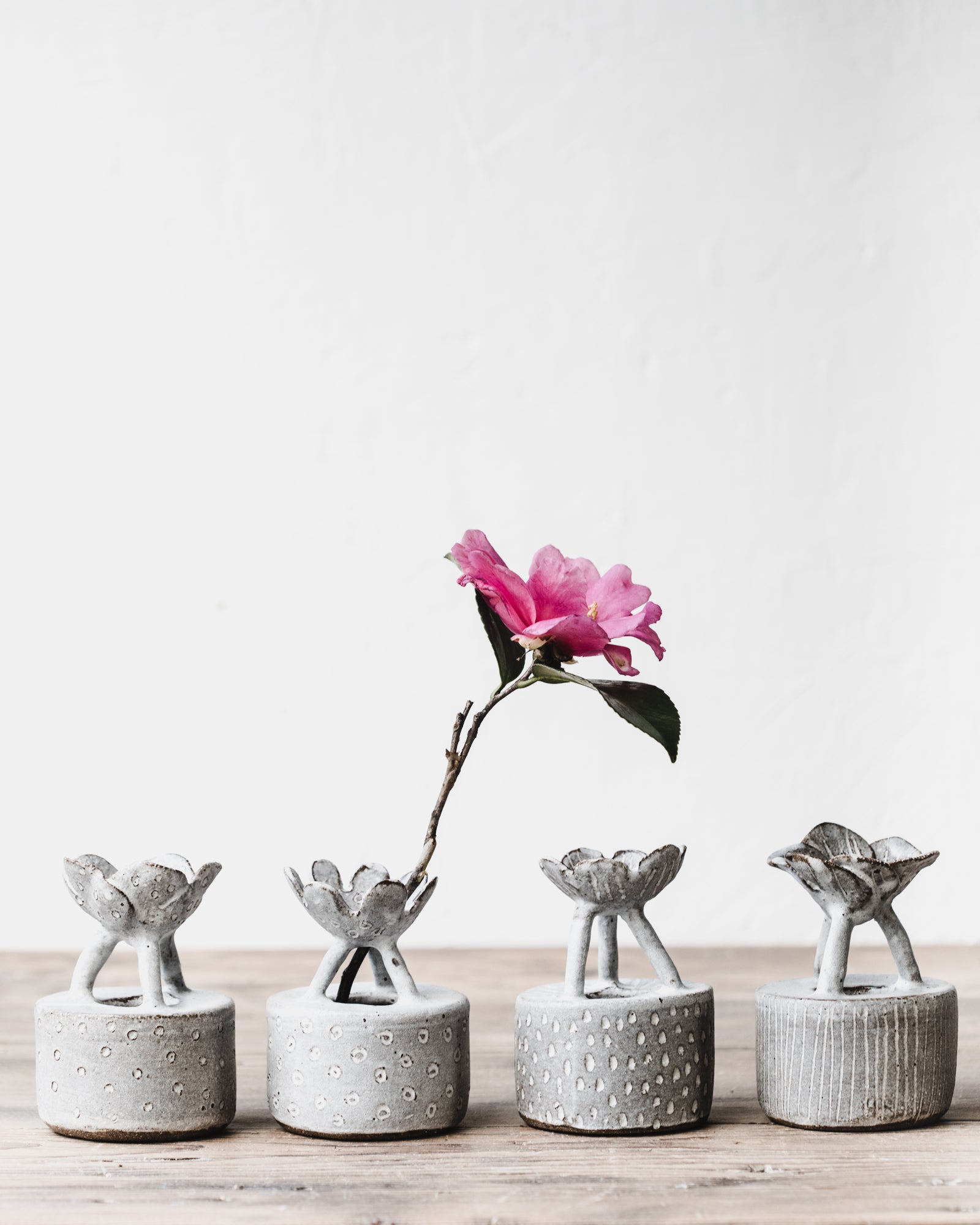 Floating fleur hand made flower vases small in grey and white by clay beehive ceramics