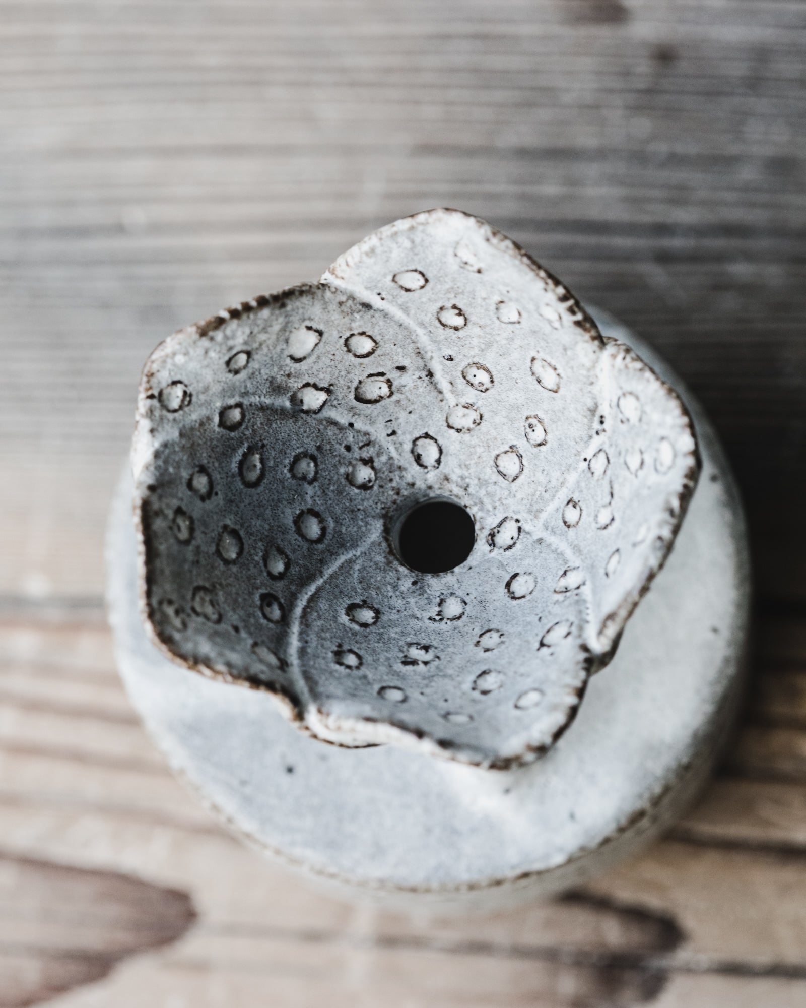 Floating fleur hand made flower vases small in grey and white by clay beehive ceramics