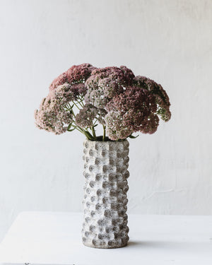 Large rustic speckled white pinched vase