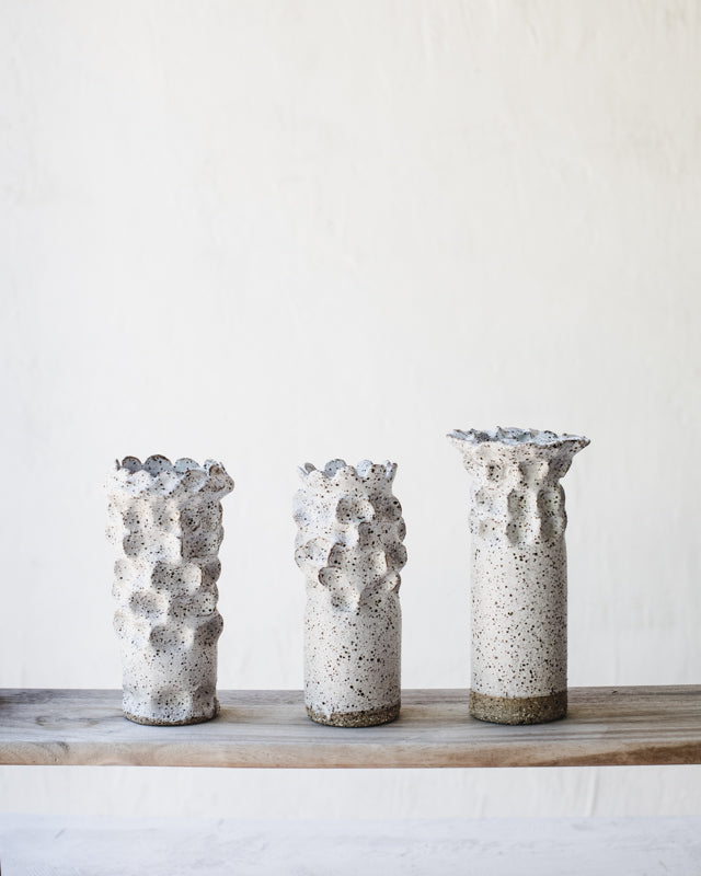 Rustic speckled white pinch design vases (slender/medium size) Group 1