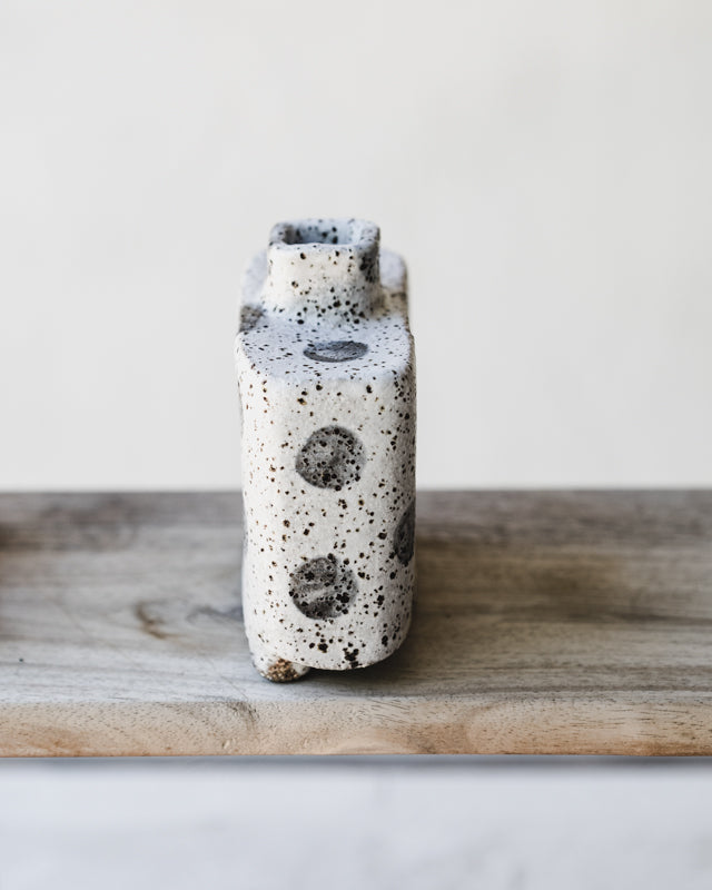 Rustic speckled polka dot small footed rectangular vase