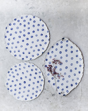 pretty polka dot platter plates with decorative frilly rims by clay beehive ceramics