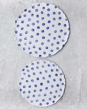 pretty polka dot platter plates with decorative frilly rims by clay beehive ceramics