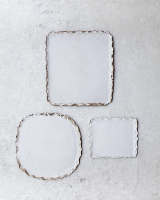 earth organic rim satin white rectangular plates by clay beehive ceramics