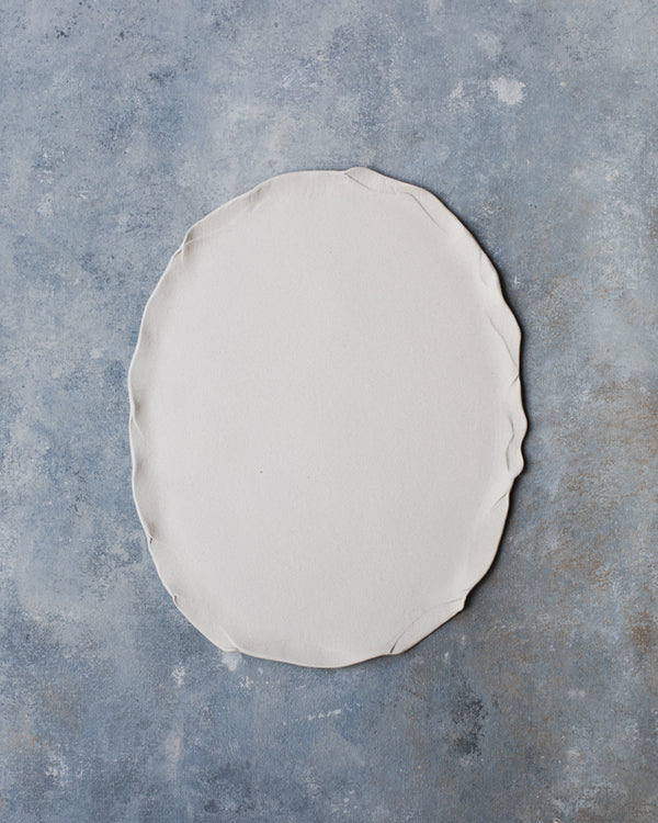 Raw rustic oval shaped platter with pretty rim (33cm length) - Clay Beehive