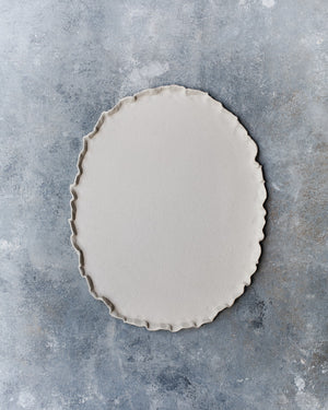 frilly rim natural raw clay oval shaped platter hand made by clay beehive ceramics