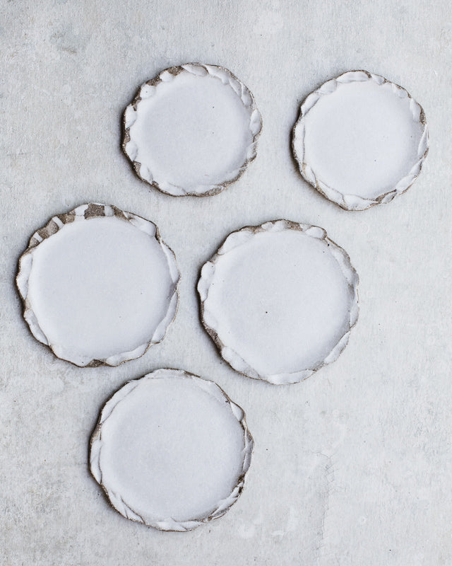Small earth rim snack plates handmade by clay beehive ceramics
